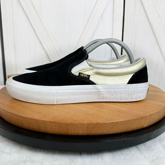 Vans x Shake Junt Slip On Pro Suede and Leather Slip On Sneakers Black Gold 8.5 - Picture 1 of 10